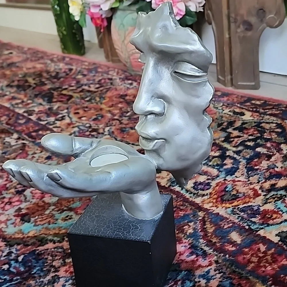 Silver Abstract Face Sculpture - Picture 3 of 10